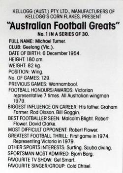 1981 Kellogg's Australian Football Greats #1 Michael Turner Back